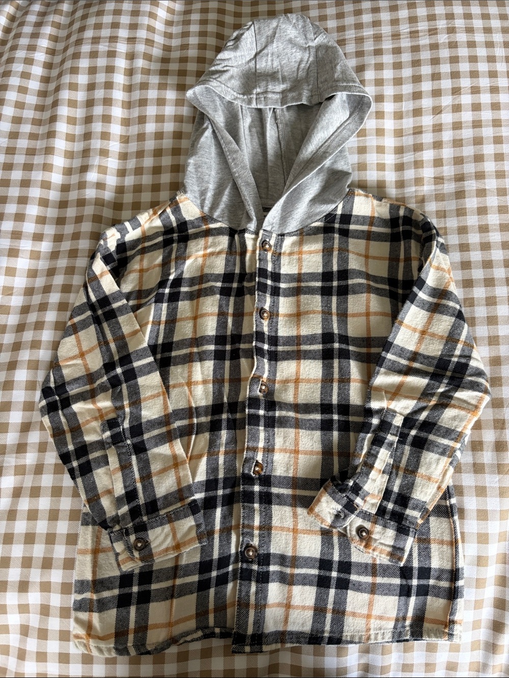 Carter's Hooded Plaid Pajama Top - Gray, Black & Cream